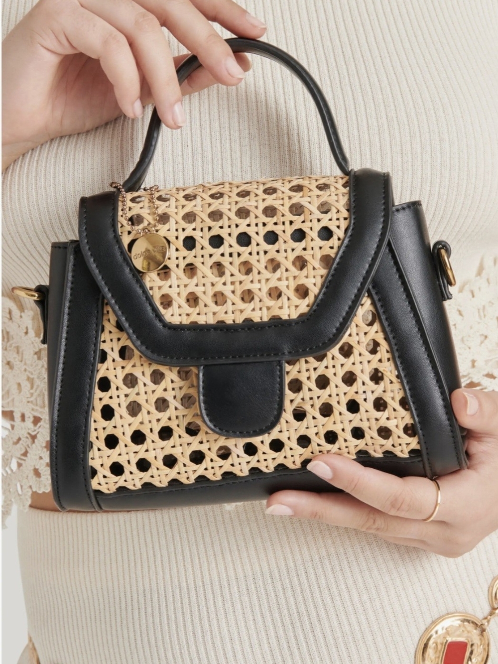 Dolce Vita Tropez Wicker Top Handle Shoulder Bag NEW